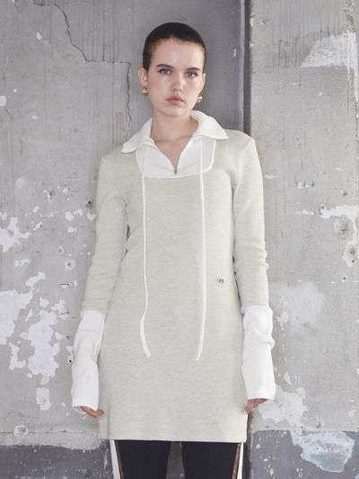 Kijun Square Half Zip up Dress Melange Off White