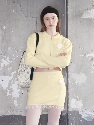 Kijun Sun Crochet Knit Jacket Yellow