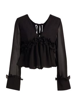 Kika Vargas Women's Cynthi Ruffled-Trim Semi-Sheer Blouse