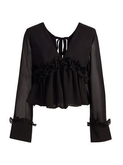 Kika Vargas Women's Cynthi Ruffled-Trim Semi-Sheer Blouse