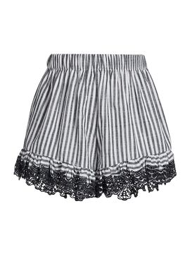Kika Vargas Women's Frida Lace-Trim Striped Cotton Shorts