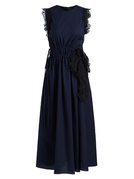Kika Vargas Women's Hanna Lace-Trim Cotton A-Line Midi-Dress