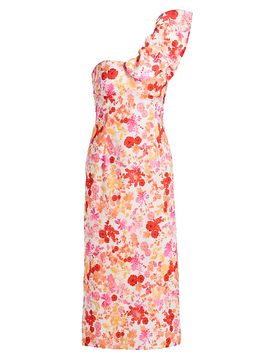 Kika Vargas Women's Lucy Poppy One-Shoulder Midi-Dress