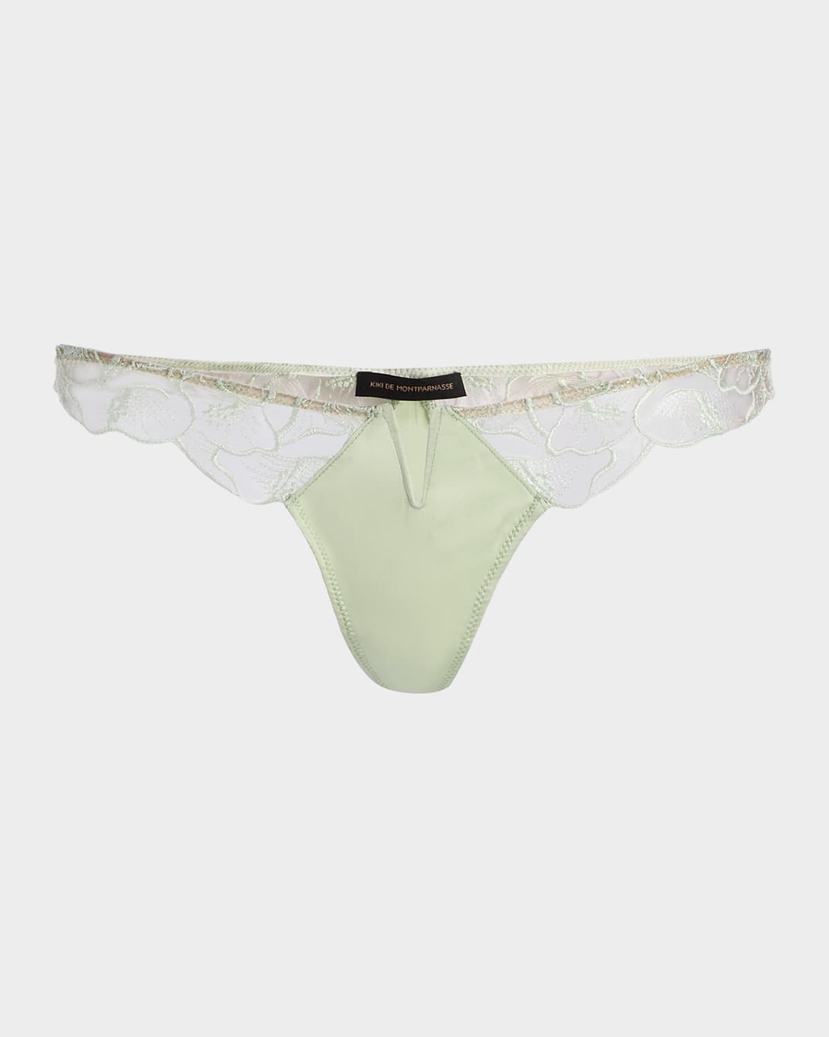Kiki De Montparnasse Calla Lily Embroidered Silk Thong
