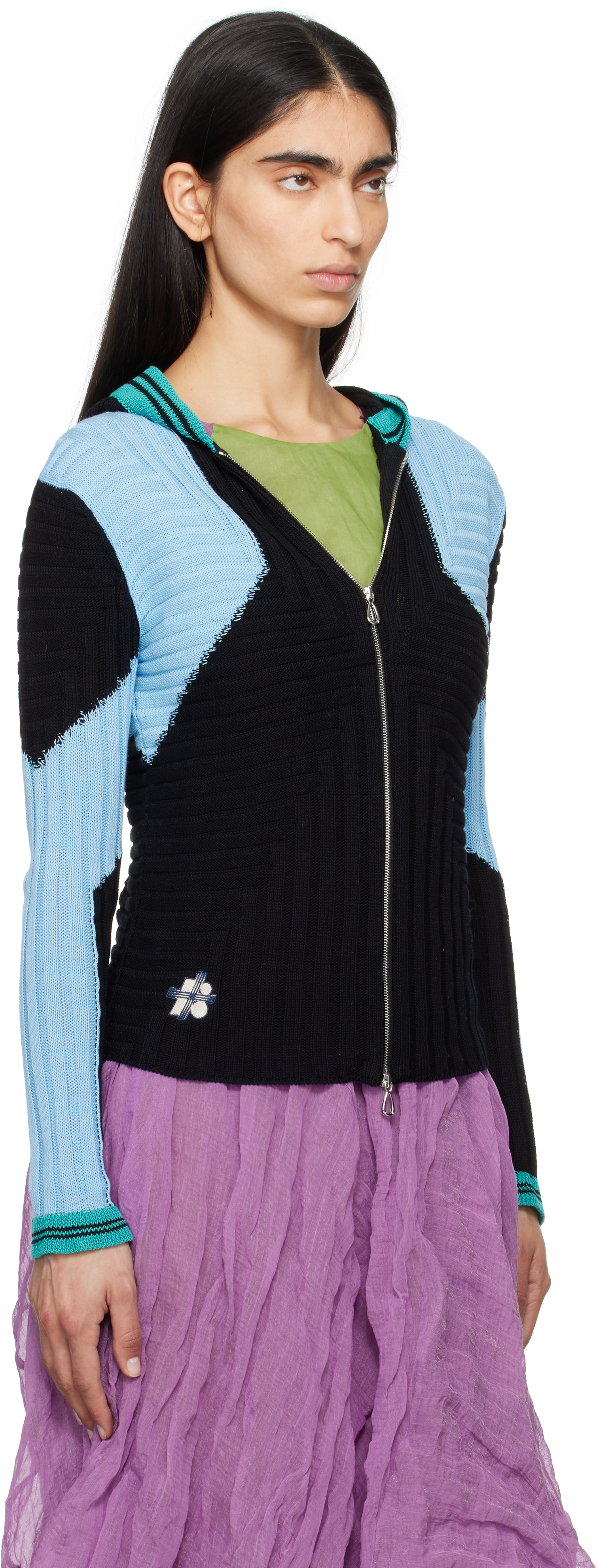 Kiko Kostadinov - Black & Blue Quimby Fitted Knit Hoodie