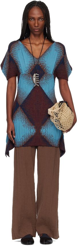 Kiko Kostadinov Kiko Kostadinov Brown & Blue Ikat Argyle Jacquard Minidress