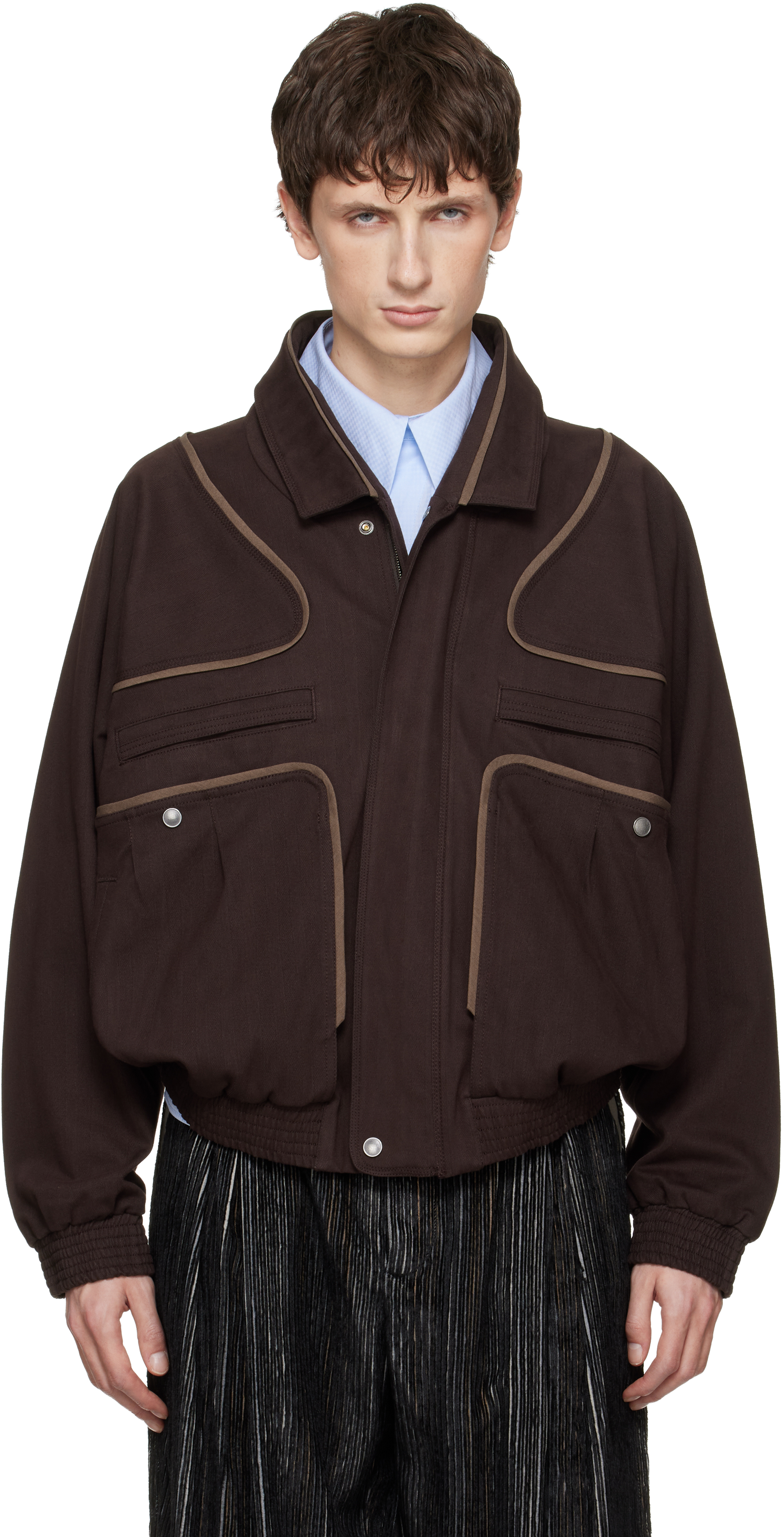 KIKO KOSTADINOV ブラウン スタンドカラー ジャケット L Kiko Kostadinov - Brown Harrer Blouson Jacket