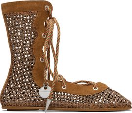 Kiko Kostadinov Kiko Kostadinov Brown Reticella Lace Up Ballerina Flats