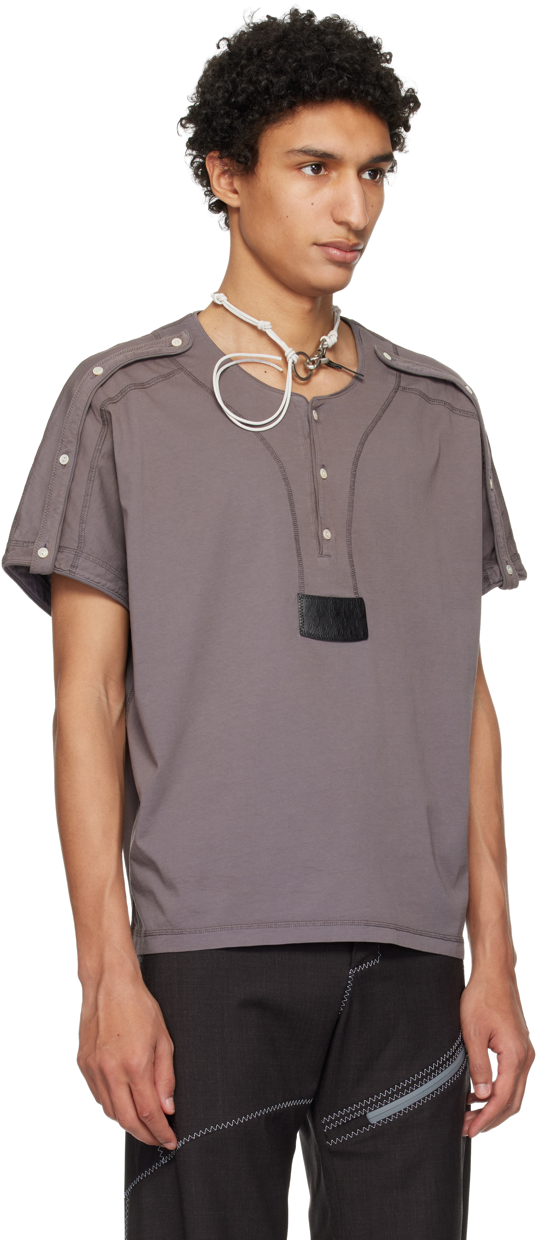 トップス kiko kostadinov 3D Short Sleeve Shirt Kiko Kostadinov - Gray Sargo Short Sleeve Henley