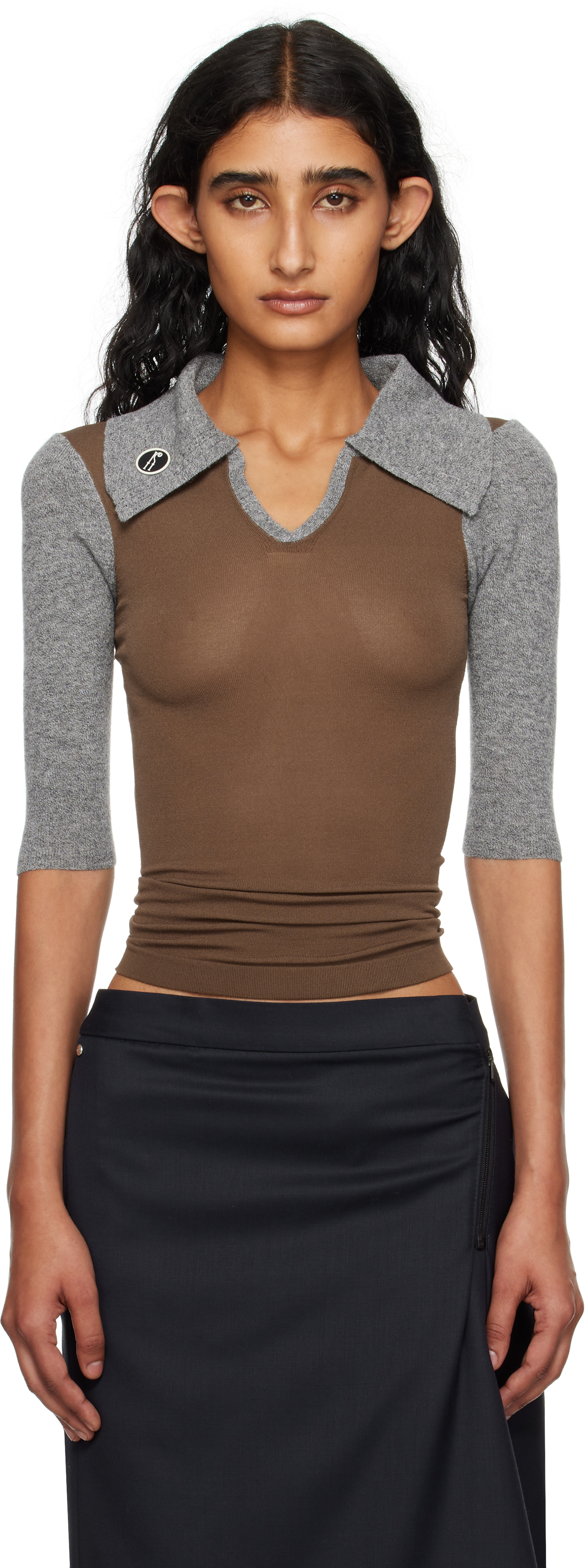 トップス kiko kostadinov V KNITTED WEAR Kiko Kostadinov - Khaki & Gray Larissa Knit Polo