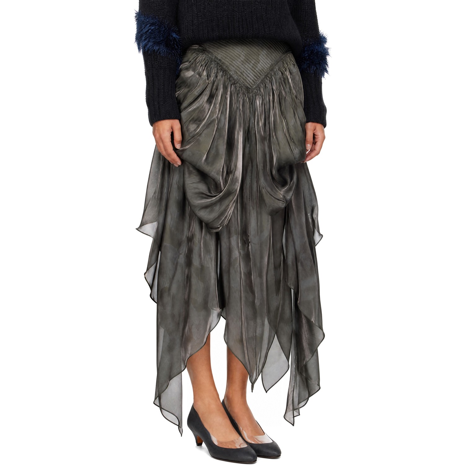 Kiko Kostadinov - Khaki Oriole Drape Midi Skirt