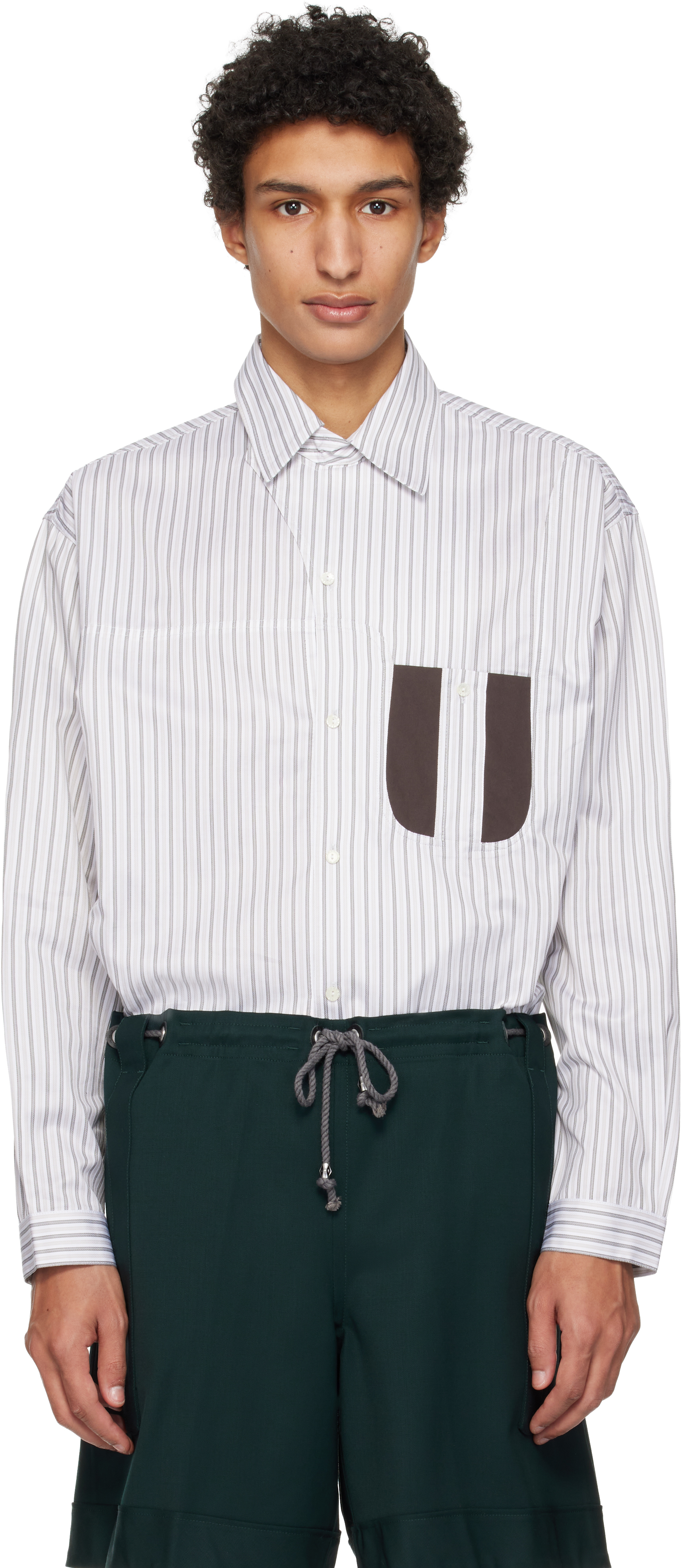 Kiko Kostadinov - White & Khaki Veca Panelled Shirt