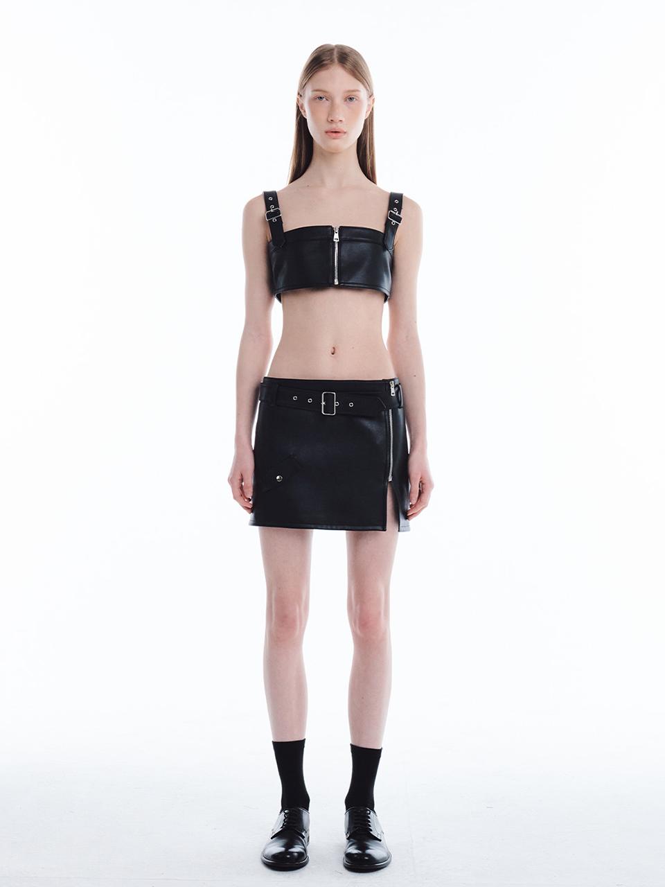 KILO BIKER LEATHER SKIRT_BLACK