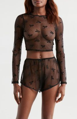 KILO BRAVA KILO BRAVA Bow Dotted Mesh Crop Top