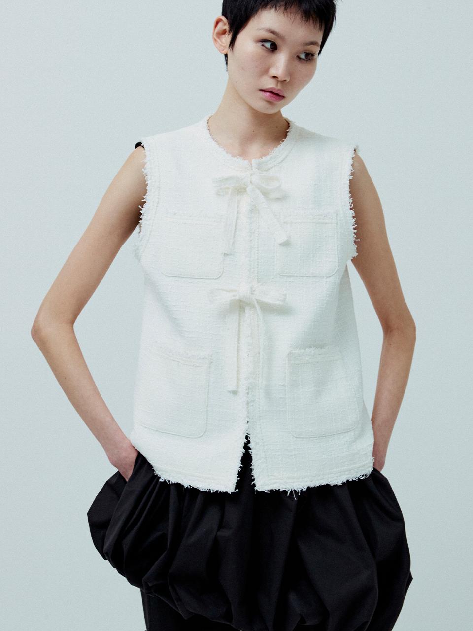 KILO RIBBON TWEED VEST_WHITE
