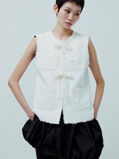 KILO RIBBON TWEED VEST_WHITE