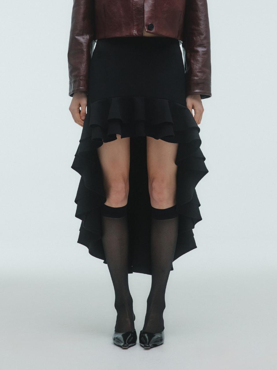 KILO RUFFLED LONG SKIRT_BLACK
