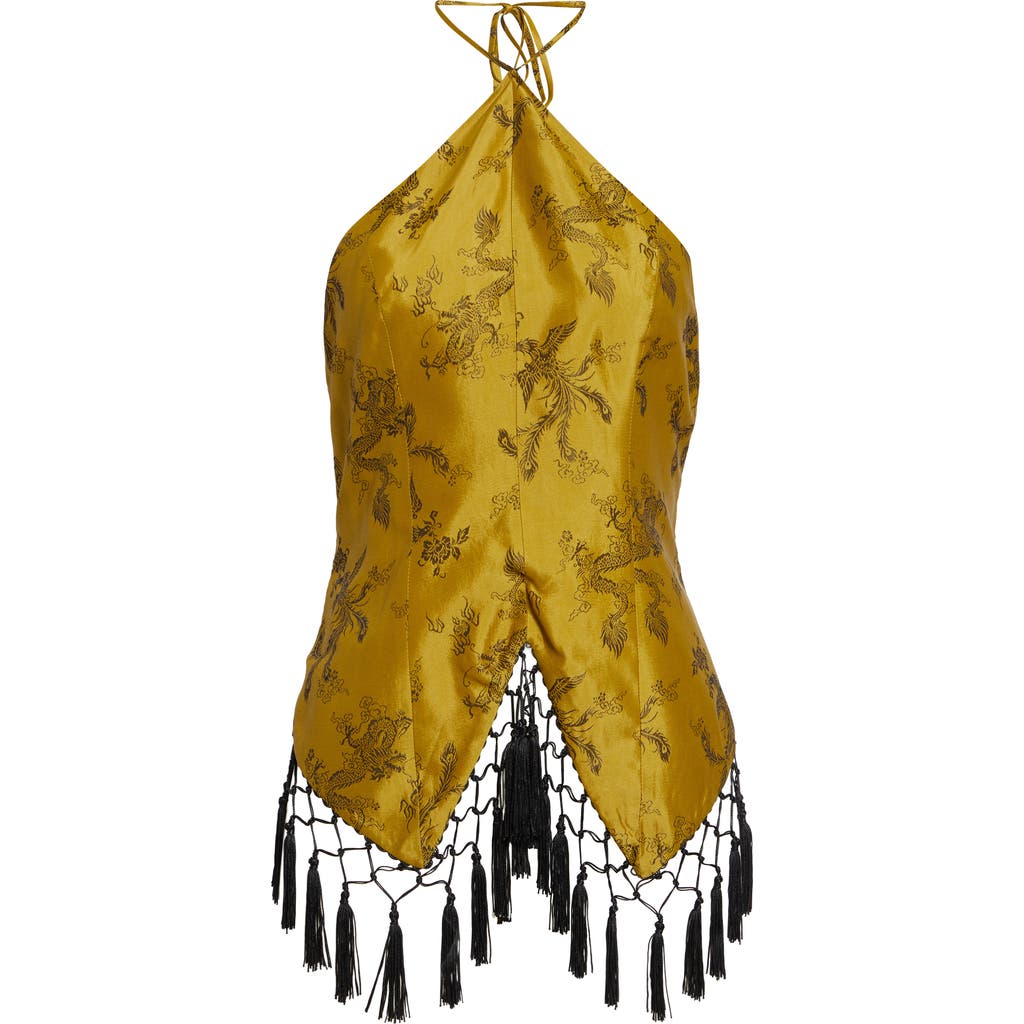 KIM SHUI KIM SHUI Bella Fringe Silk Brocade Halter Top