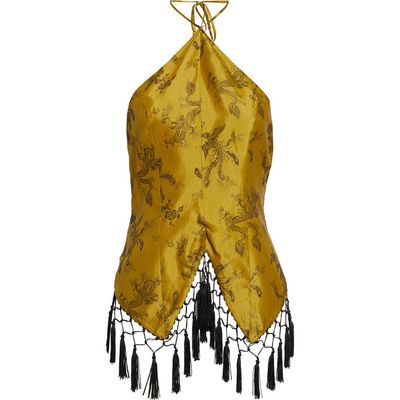 KIM SHUI KIM SHUI Bella Fringe Silk Brocade Halter Top