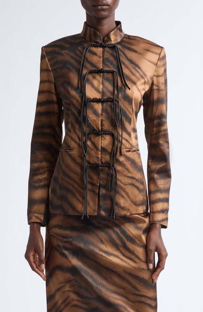 KIM SHUI KIM SHUI Chudeir Tiger Print Silk Blend Satin Jacket 