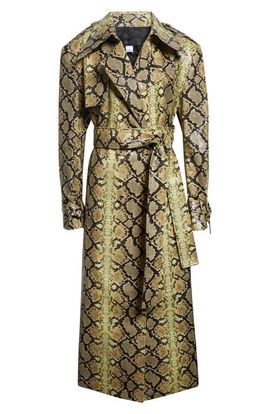 KIM SHUI KIM SHUI Snakeskin Embossed Faux Leather Trench Coat 