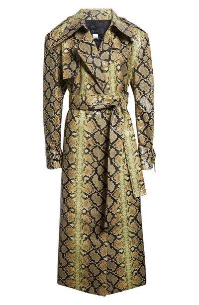 KIM SHUI KIM SHUI Snakeskin Embossed Faux Leather Trench Coat 