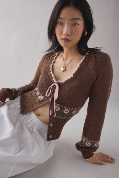 Kimchi Blue - Alice Femme Fairisle Cropped Cardigan in Brown