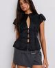 Kimchi Blue Kimchi Blue Ashley Keyhole Cutout Frog Button Short Sleeve Blouse in Black, Women's at Urban Outfitters - 1