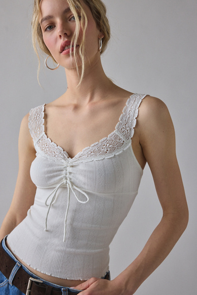 H6411-29◾️アンダーカバー　シルク100% フリルタンクトップ　Y2K Kimchi Blue Callie Cinch-Front Lace Trim Tank Top | Urban Outfitters