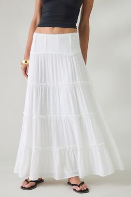 Kimchi Blue Kimchi Blue Carly Tiered Drop Waist Maxi Skirt in White, Women's at Urban Outfitters