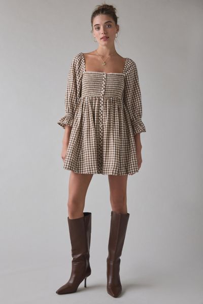 cute as a button puff sleeve babydoll mini dress Kimchi Blue