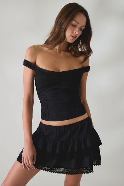 Kimchi Blue Kimchi Blue Getaway Crochet + Lace Skirt 2-Piece Set in Black, Women's at Urban Outfitters