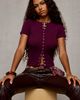 Kimchi Blue Kimchi Blue Hannah Fitted Short Sleeve Cardigan in Maroon, Women's at Urban Outfitters - 1