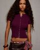Kimchi Blue Kimchi Blue Hannah Fitted Short Sleeve Cardigan in Maroon, Women's at Urban Outfitters - 3