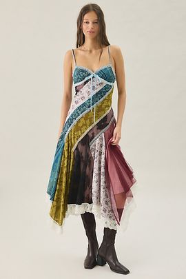 Kimchi Blue Kimchi Blue In The Mix Patchwork Asymmetric Hanky Hem Midi Dress in Assorted, Women's at Urban Outfitters
