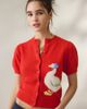 Kimchi Blue Kimchi Blue Kate Goose Motif Puff Short Sleeve Cardigan in Red, Women's at Urban Outfitters - 1