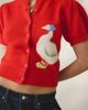 Kimchi Blue Kimchi Blue Kate Goose Motif Puff Short Sleeve Cardigan in Red, Women's at Urban Outfitters - 4