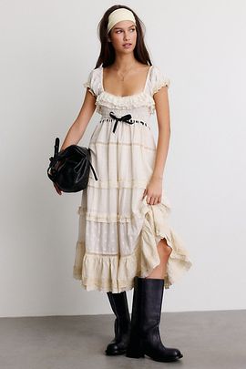 Kimchi Blue Kimchi Blue Leah Cotton Lace Trim Empire Waist Maxi Dress in Ivory, Women's at Urban Outfitters