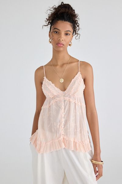 Kimchi Blue Kimchi Blue Marnie Embroidered Tunic Babydoll Cami in Pink, Women's at Urban Outfitters