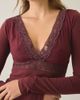 Kimchi Blue Kimchi Blue Mary Long Sleeve Lace Trim V-Neck Top in Red, Women's at Urban Outfitters - 1