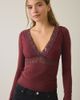 Kimchi Blue Kimchi Blue Mary Long Sleeve Lace Trim V-Neck Top in Red, Women's at Urban Outfitters - 2