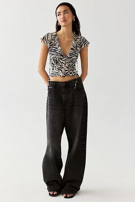 Kimchi Blue Kimchi Blue Maura Sheer Chiffon Tie-Front Keyhole Blouse in Black, Women's at Urban Outfitters