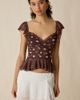 Kimchi Blue Kimchi Blue Night Bloom Flutter Sleeve Peplum Blouse in Brown, Women's at Urban Outfitters - 1