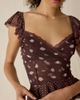 Kimchi Blue Kimchi Blue Night Bloom Flutter Sleeve Peplum Blouse in Brown, Women's at Urban Outfitters - 2