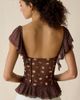 Kimchi Blue Kimchi Blue Night Bloom Flutter Sleeve Peplum Blouse in Brown, Women's at Urban Outfitters - 3