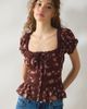 Kimchi Blue Kimchi Blue Nora Lace Trim Puff Sleeve Button-Up Blouse in Brown, Women's at Urban Outfitters - 4