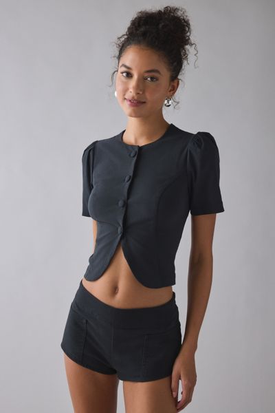 Kimchi Blue - Olivia Button-Up Peplum Cropped Blouse in Black