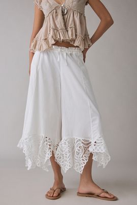 Kimchi Blue Kimchi Blue Pinky Promise Lace Trim Wide Leg Pant in White, Women's at Urban Outfitters