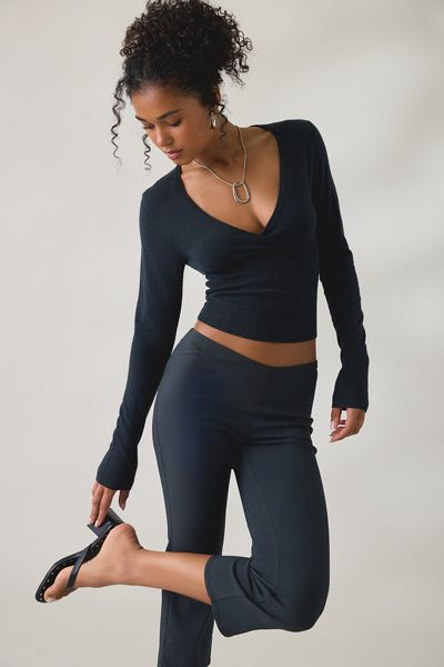 Kimchi Blue Kimchi Blue Pretty Sweet Surplice V-Neck Sweater in Black, Women's at Urban Outfitters