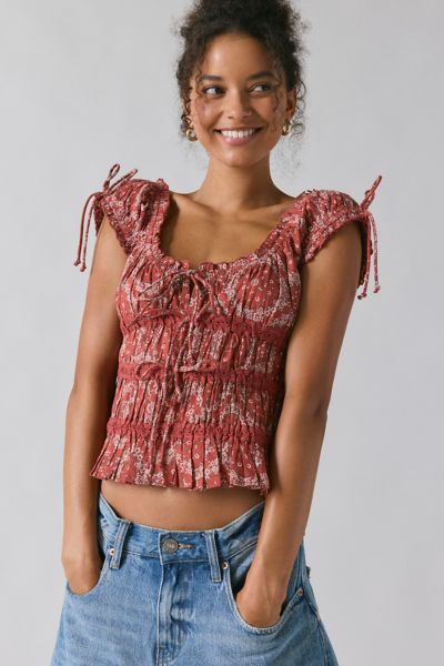 Kimchi Blue - Remi Tie-Front Cropped Blouse in White, Women's at